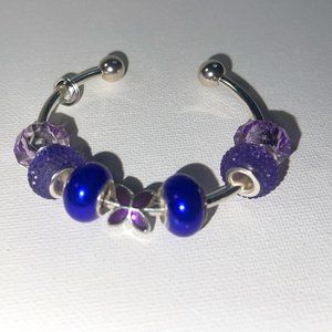 Girls Screw Clasp Bangle/Cuff Butterfly Charm with European Large Beads Purple